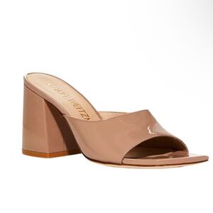 NEW Stuart Weitzman Tia 85 Patent Leather Flared Block Heel Sandals Size 7 B NIB